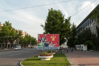 Het straatbeeld in Pyongyang.