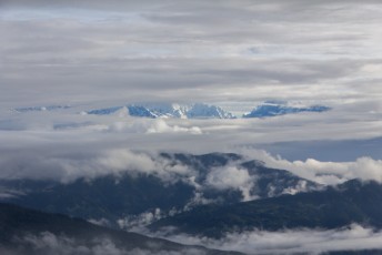 's morgens konden we een glimps opvangen van de derde hoogste berg ter wereld, de Khangchendzonga.